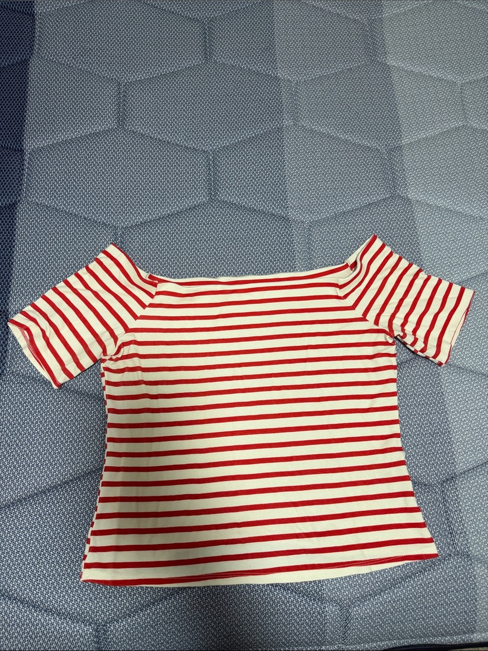 H&M Red and White Striped Off-Shoulder Crop Top
